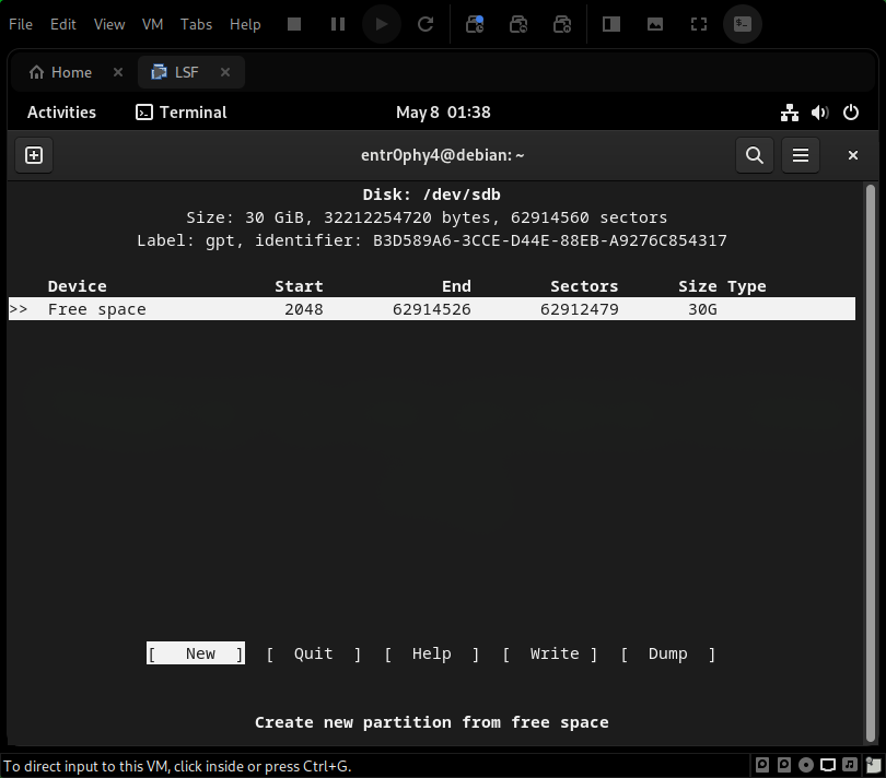 Free partition on cfdisk