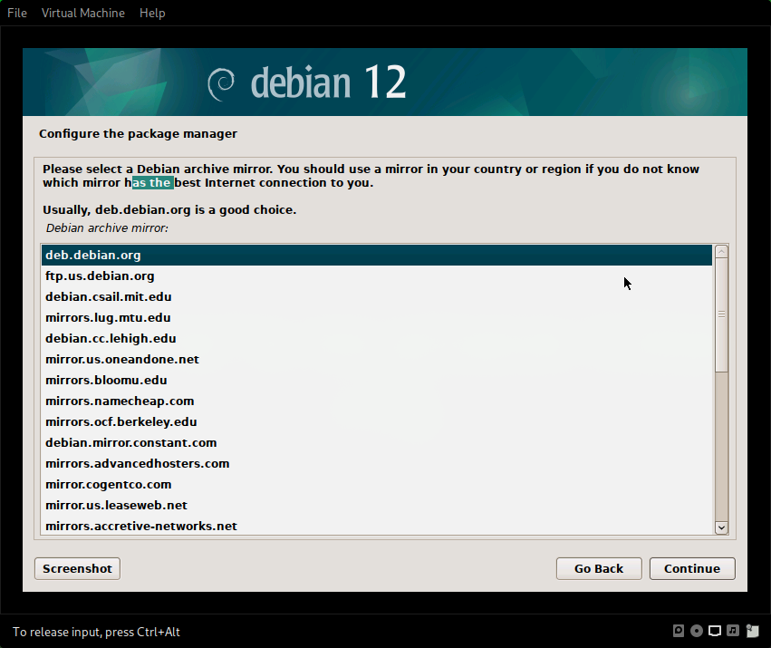 Select Debian archive mirror