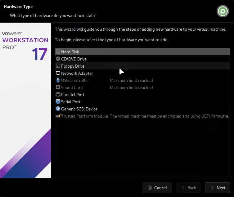 Select type of disk to add