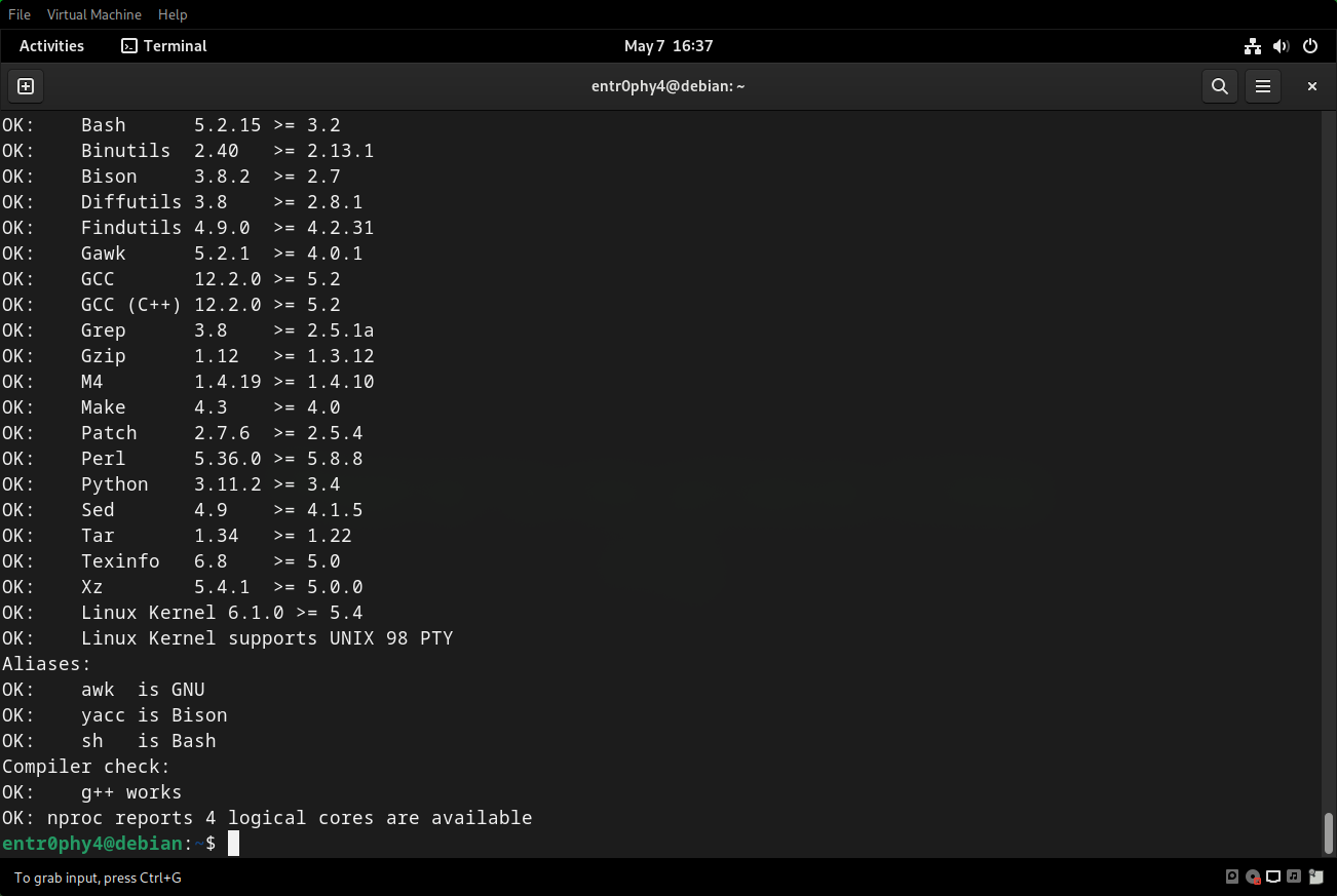 Version check success output